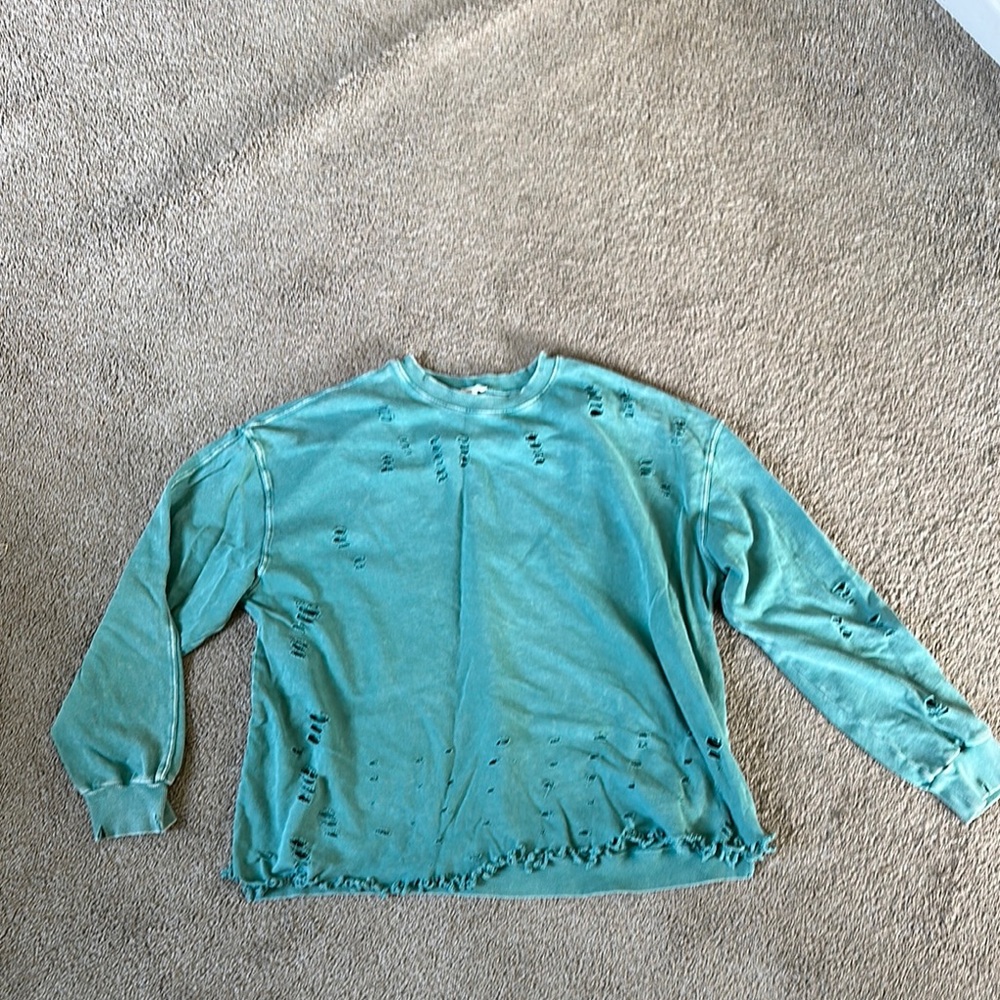 Easel | Distressed Teal Sweatshirt